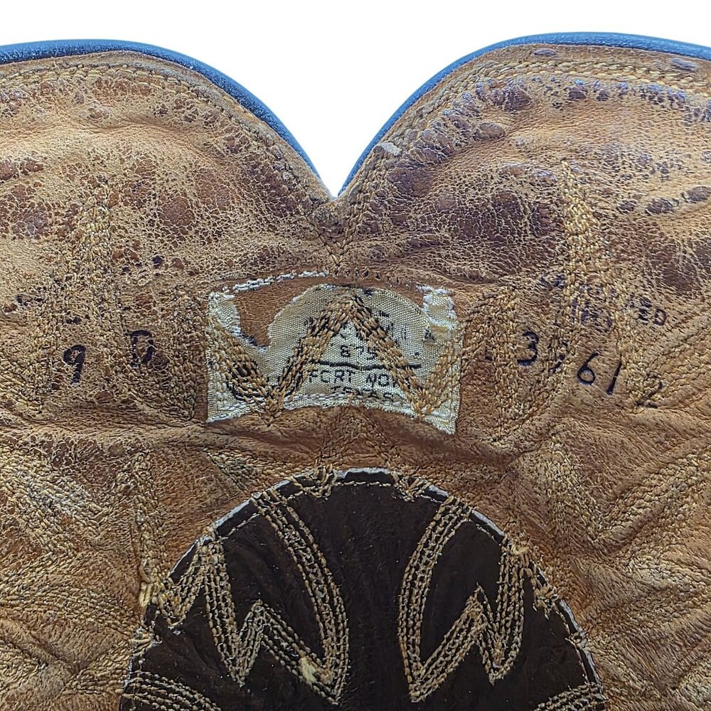 Vintage Exotic Justin Cowboy Boots Mens size 9D Brown Western 9020 White Label - Picture 12 of 16